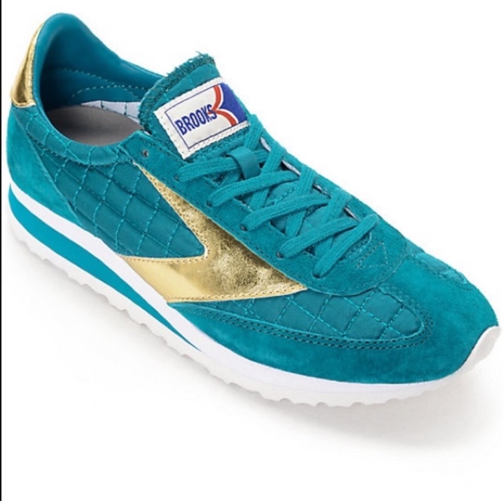 Brooks Vanguard Deep Lake Teal Gold Athletic Running Shoes Size 8.5 Women's